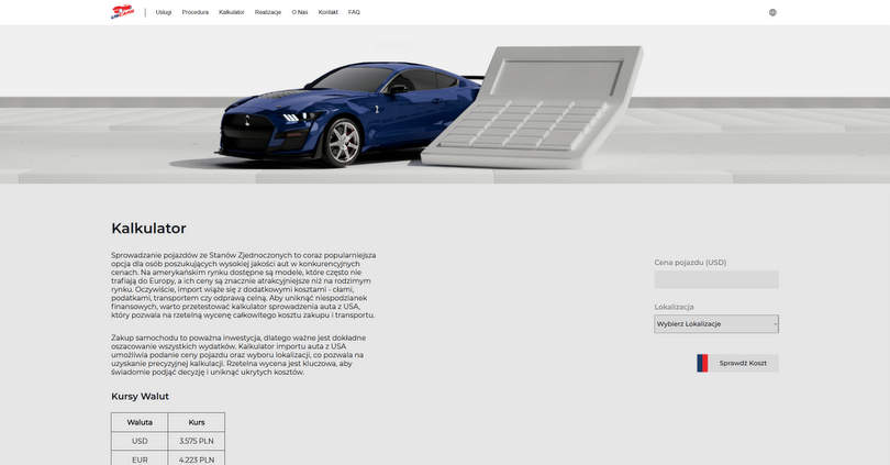 Kalkulator sprowadzenia auta z USA - USCARS