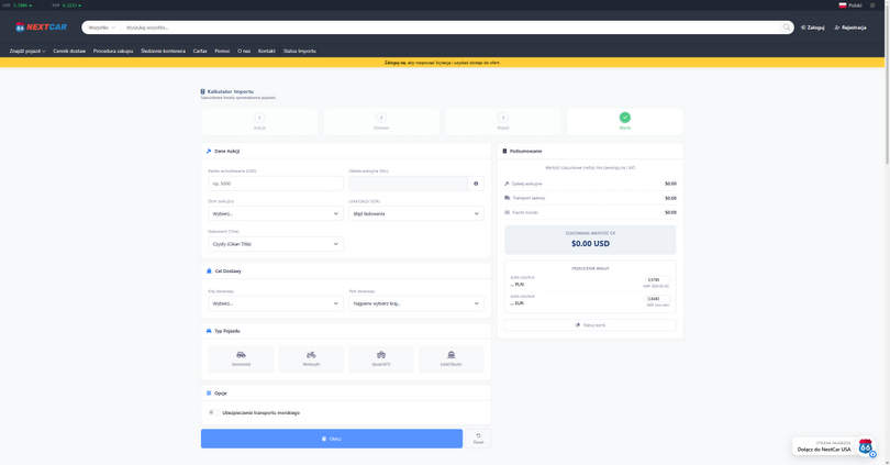NextCar Rzeszów - Kalkulator importu auta z USA