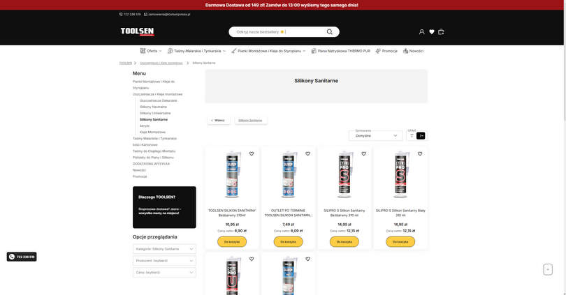 Silikony sanitarne - Hurtownia budowlana TOOLSEN POLSKA
