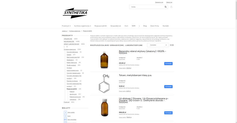 Rozpuszczalniki organiczne - Sklep SYNTHETIKA